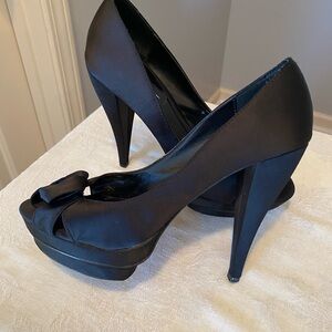 Elegant Black Satin Platform Heels